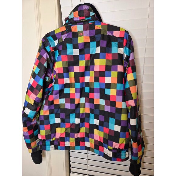 VTG Y2K ONeill Womens colorblock Checkered Ski Jacket Coat L Patchwork snowboard - Picture 8 of 10